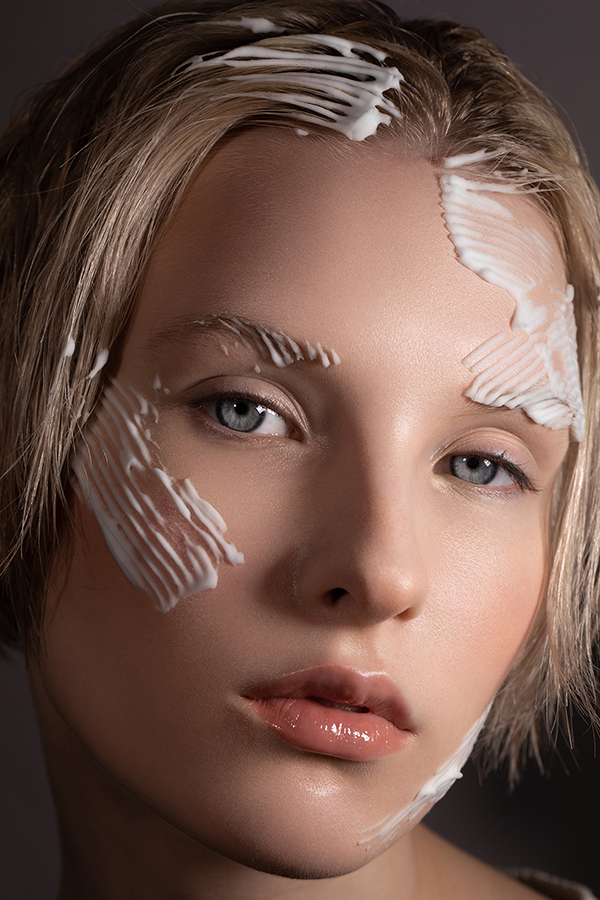 Professional model photography without makeup for beauty brands with texture